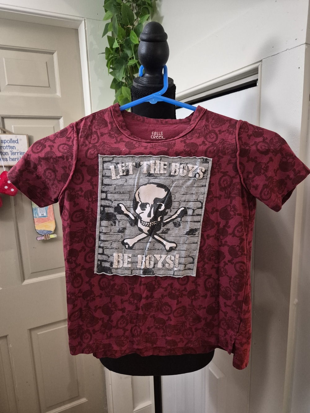 Falls Creek Burgundy Boys' Skull Tee with Graphic Patch